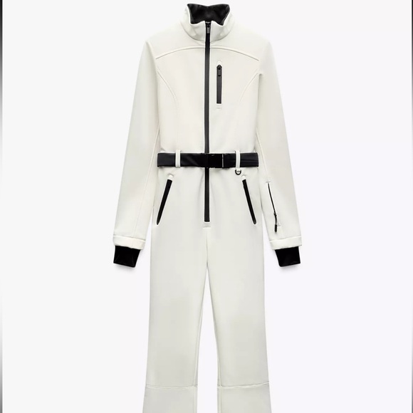 Zara White Ski Jumpsuit with Black Details